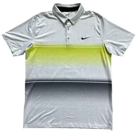 Men’s NIKE Dri-Fit Yellow Gray Stripe Polo Size XL - Picture 1 of 10